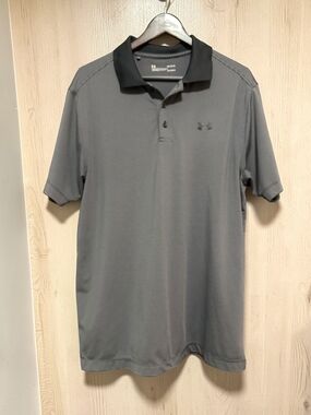 Under Armour HeatGear Polo Shirt Mens Large Gray Striped Performance Golf